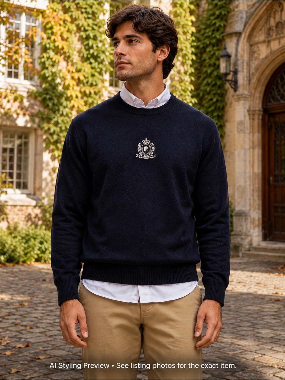 Pierre Cardin Vintage 1993 Men’s S Navy Crest Wool Blend Sweater